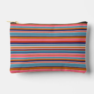 Horizontal stripes blue pink terracotta retro accessory pouch