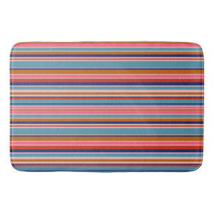Horizontal stripes blue pink terracotta retro  bath mat