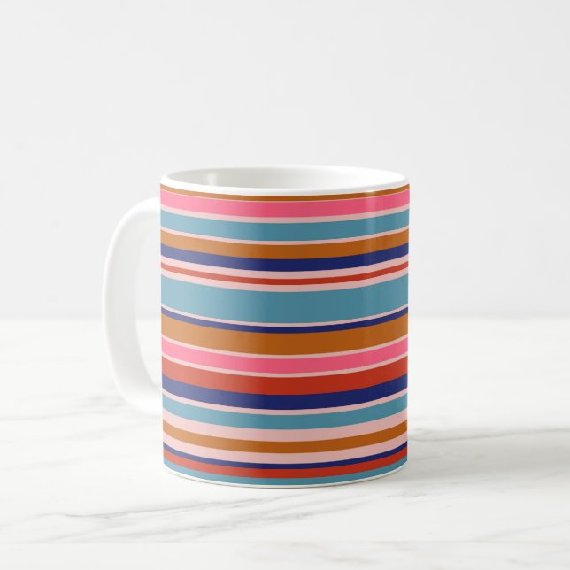 Horizontal stripes blue pink terracotta retro  coffee mug (Front Left)