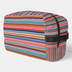 Horizontal stripes blue pink terracotta retro dopp kit