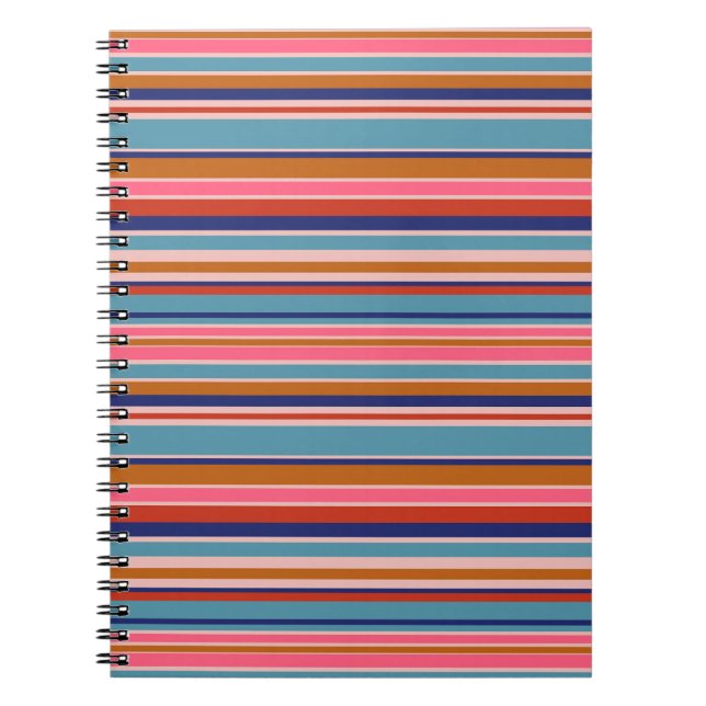 Horizontal stripes blue pink terracotta retro  notebook (Front)