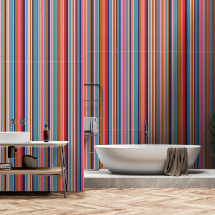 Horizontal stripes blue pink terracotta retro  wallpaper