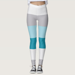 Horizontal Stripes Blue White Grey Striped Pattern Leggings