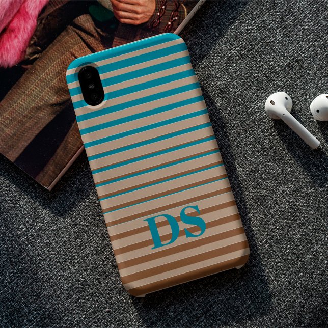 Horizontal Stripes Brown & Blue Monogram Case-Mate iPhone Case (Creator Uploaded)