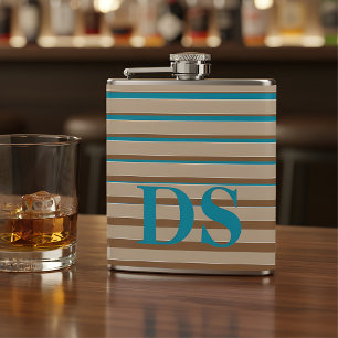 Horizontal Stripes Brown & Blue Monogram Hip Flask