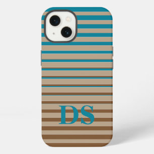 Horizontal Stripes Brown & Blue Monogram iPhone 13 Case