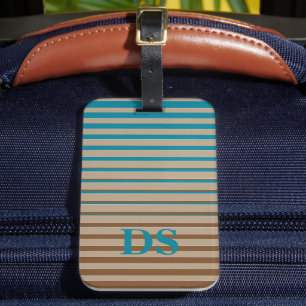 Horizontal Stripes Brown & Blue Monogram Luggage Tag