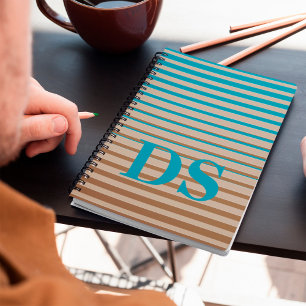 Horizontal Stripes Brown & Blue Monogram Notebook