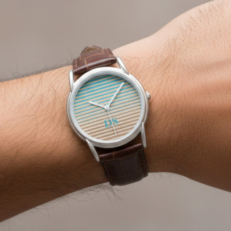 Horizontal Stripes Brown & Blue Monogram Watch