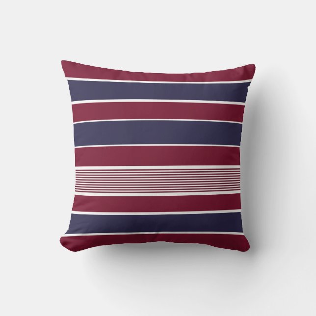 Horizontal stripes, burgundy, navy blue, white cushion (Front)