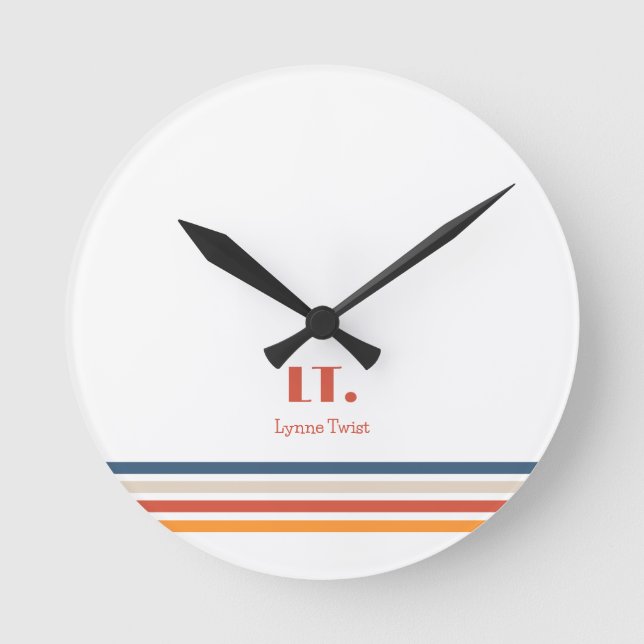Horizontal Stripes Monogram Round Clock (Front)