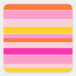Horizontal Stripes Pink Orange Yellow Striped Square Sticker