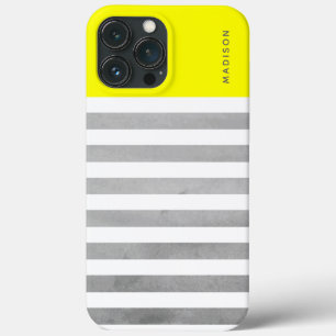 Horizontal Stripes Yellow and Grey Custom Name iPhone 13 Pro Max Case