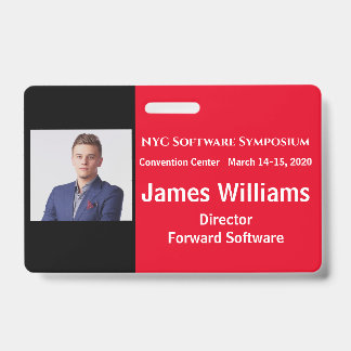 Horizontal Symposium Badge Red, White, Black ID Badge