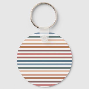 Horizontal Terracotta and Teal Stripes Key Ring