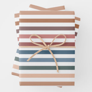 Horizontal Terracotta and Teal Stripes Wrapping Paper Sheet