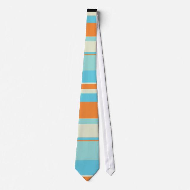 Horizontal Tonal Stripes in Soft Blue and Orange Tie (Front)