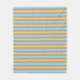 Horizontal Turquoise, Grey and Yellow Stripes Fleece Blanket