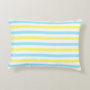 Horizontal Turquoise, Yellow and White Stripes Decorative Cushion