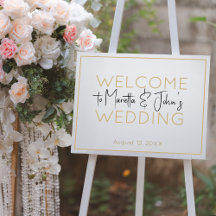 Horizontal White Gold Elegant Wedding Welcome Sign