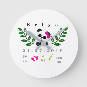 horloge naissance panda round clock