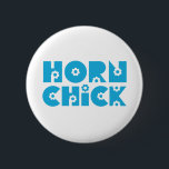 Horn Chick 6 Cm Round Badge<br><div class="desc">The horn adds a great sound to a marching band,  and our Horn Chick products make a great musician gift!</div>