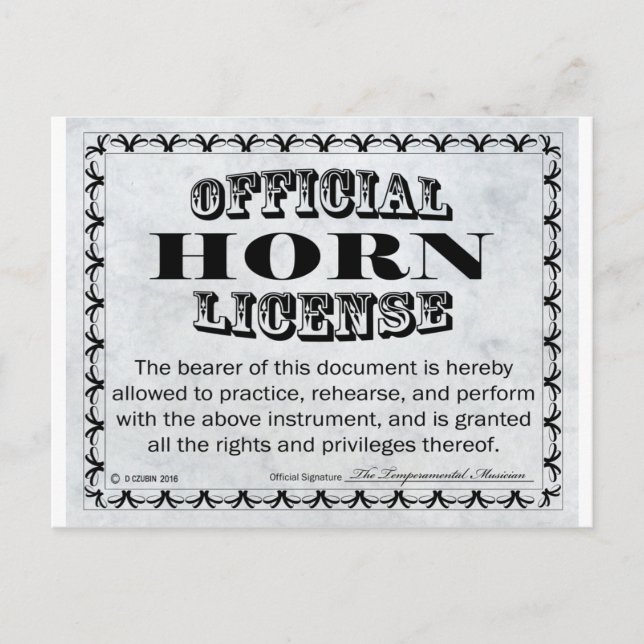 Horn License Postcard (Front)