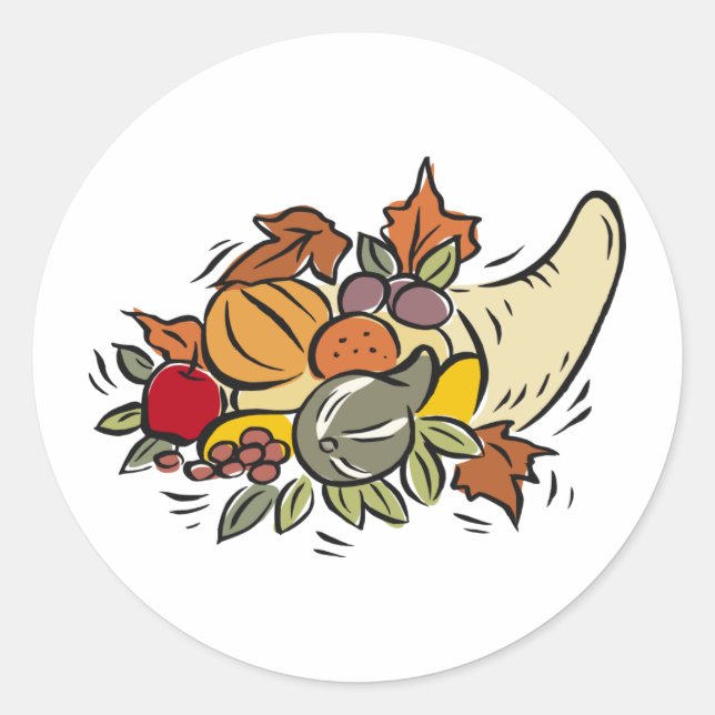 Horn o' plenty Thanksgiving Design Classic Round Sticker (Front)