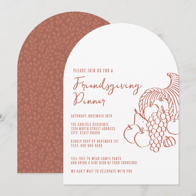 Horn of Plenty Friendsgiving Dinner Celebration Invitation (Front/Back)