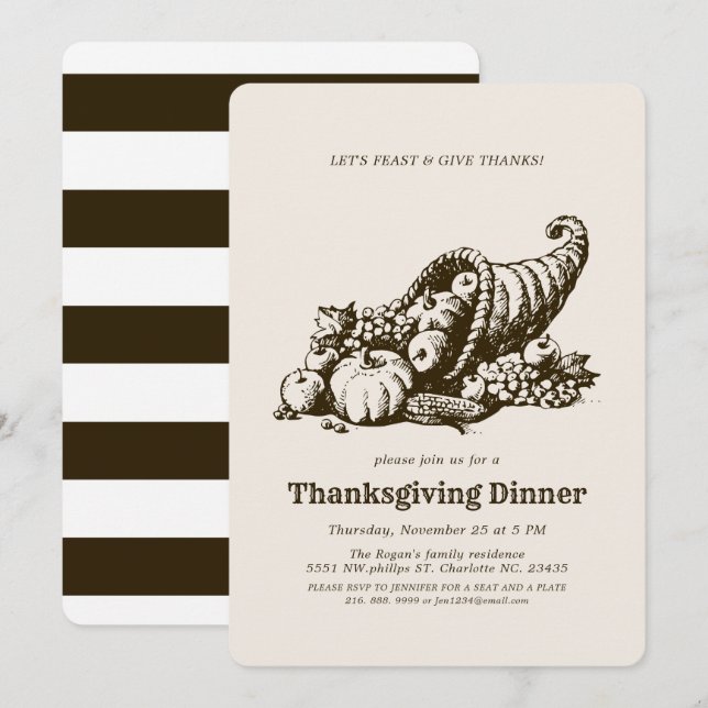 Horn of Plenty | Thanksgiving Dinner Invitation (Front/Back)