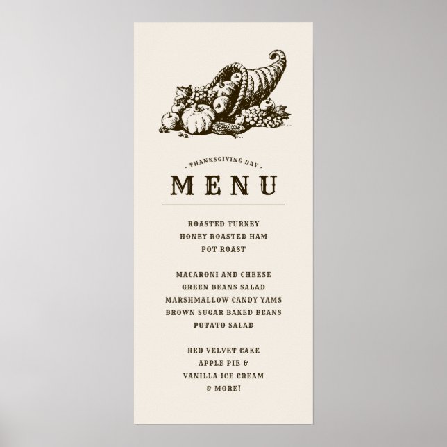 Horn of Plenty | Thanksgiving Dinner Menu Poster (Front)