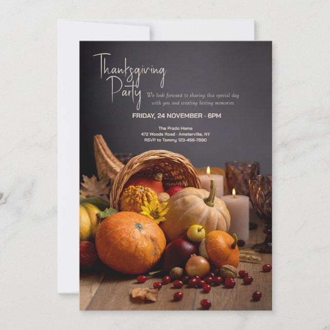 Horn of Plenty Thanksgiving Party Invitation (Front)