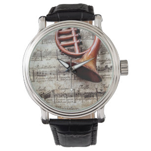 horn ornament on music vintage strap watch
