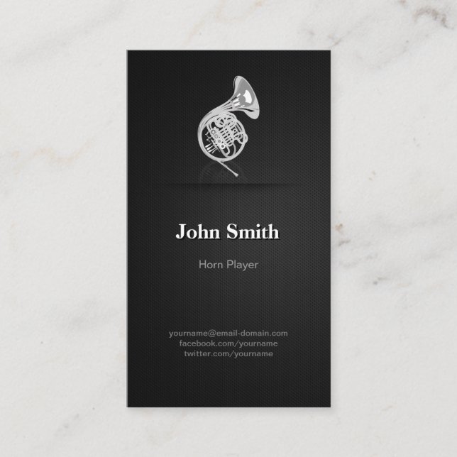 Horn Player - Professional Premium Black Mesh Business Card (Front)