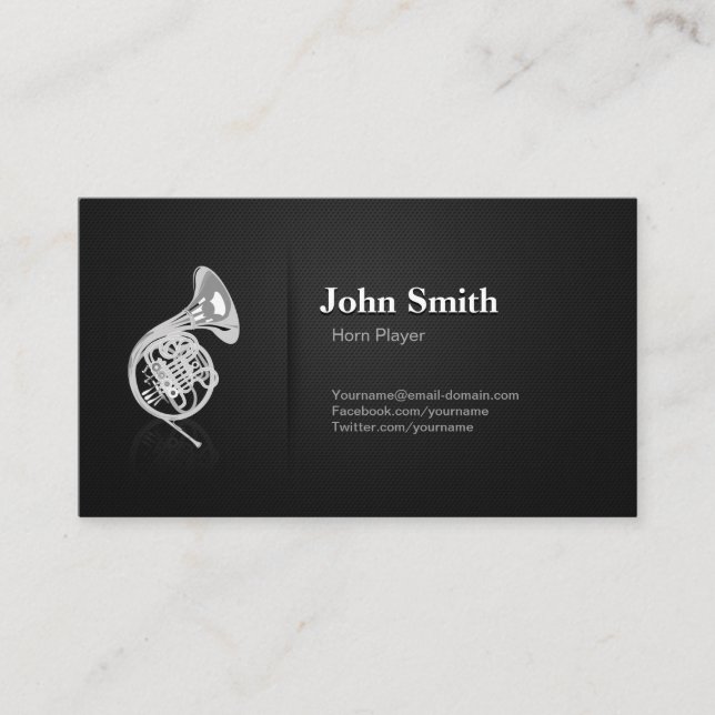 Horn Player - Professional Premium Black Mesh Business Card (Front)