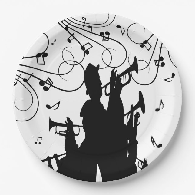 Horn Section Trumpet Jazz Music Paper Plate (Front)
