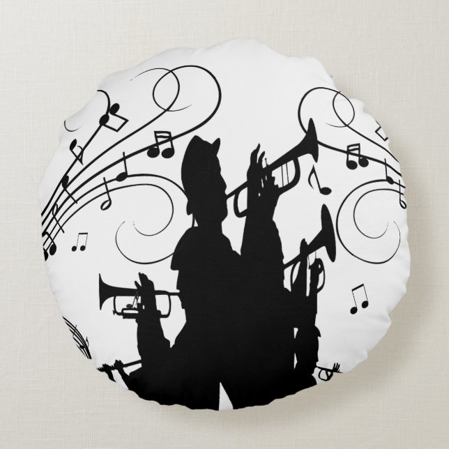 Horn Section Trumpet Jazz Music Round Cushion (Back)
