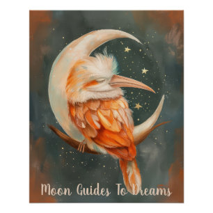 Hornbill bird baby sleeping on Moon Poster