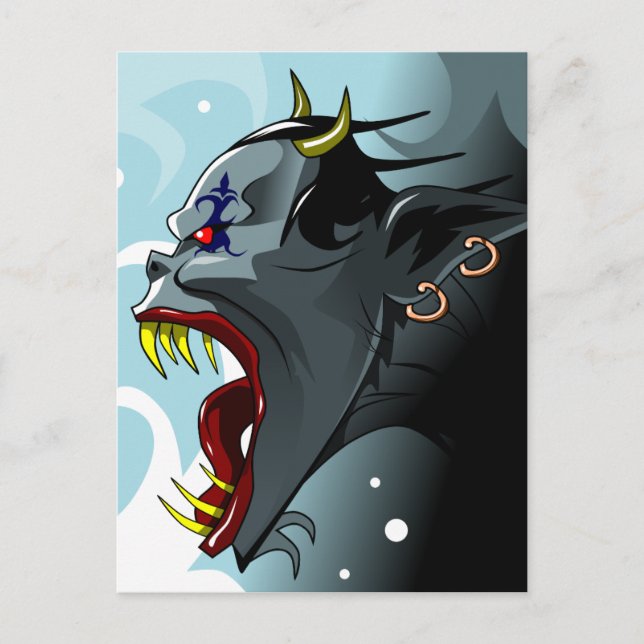 Horned demon head postcard (Front)
