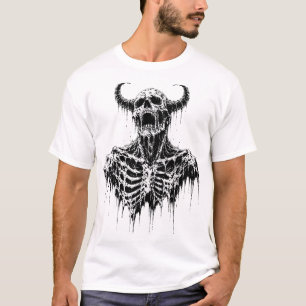 Horned Demon Skeleton Dark Gothic Horror T-Shirt