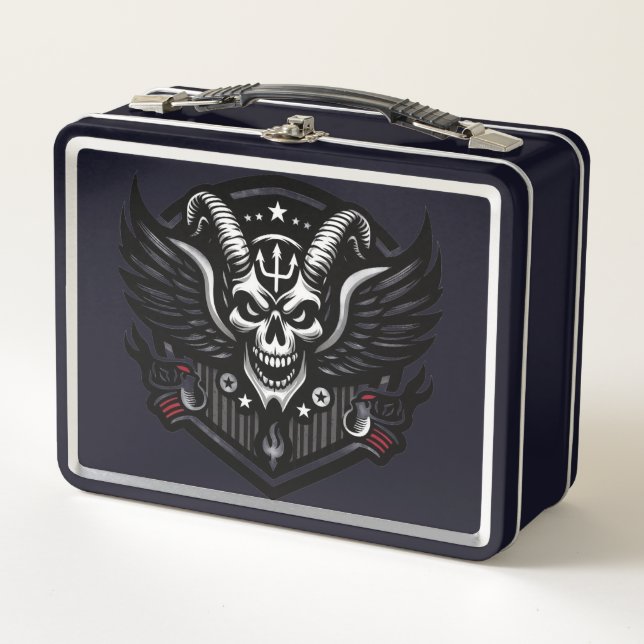 Horned Demon Skull  Metal Lunch Box (Front)