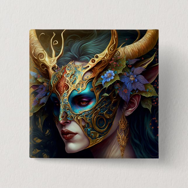 Horned Elf Woman Fantasy Art 15 Cm Square Badge (Front)