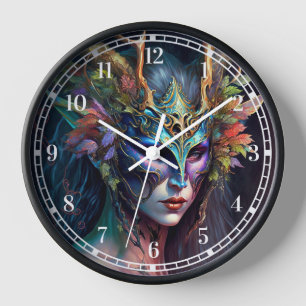 Horned Elf Woman Fantasy Art Clock