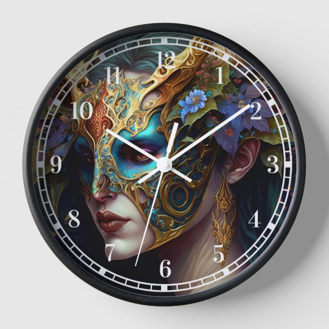 Horned Elf Woman Fantasy Art Clock (Front)