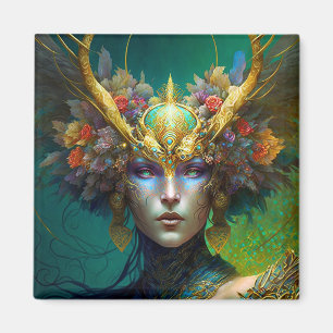 Horned Elf Woman Fantasy Art Magnet