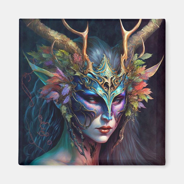 Horned Elf Woman Fantasy Art Magnet (Front)