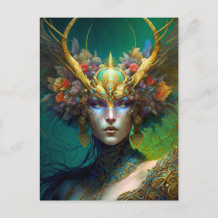 Horned Elf Woman Fantasy Art Postcard