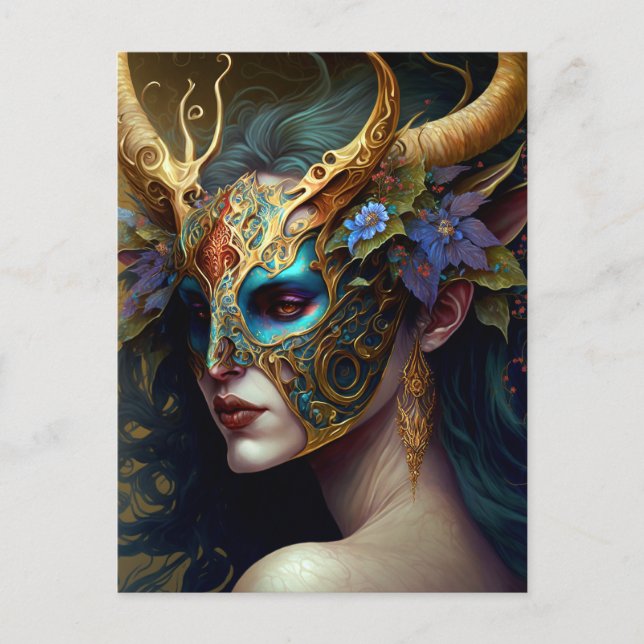 Horned Elf Woman Fantasy Art Postcard (Front)