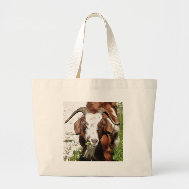 Horned Goat Grazing Large Tote Bag (Front)