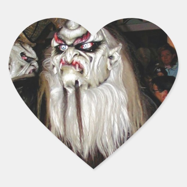 Horned Japanese Devil Mask Heart Sticker (Front)